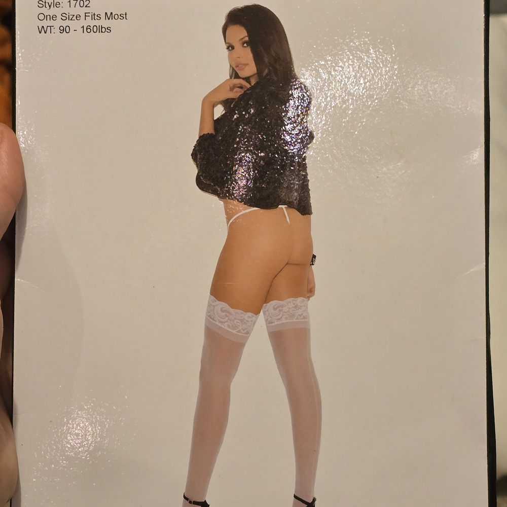 Elegant Moments Sheer White Lace Top Stockings